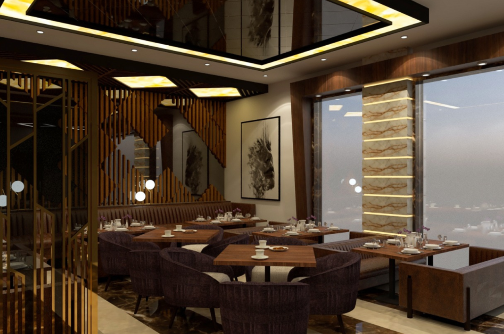 Fine dining restaurant with comfortable sofa and peaceful interior decoration