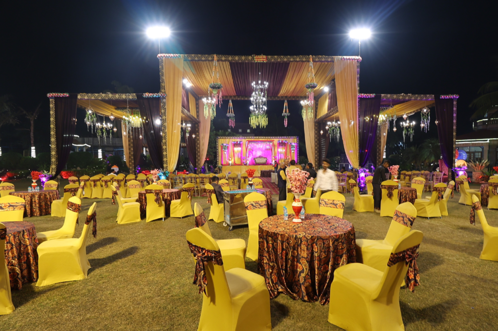 wedding lawn area decoration with table chair
